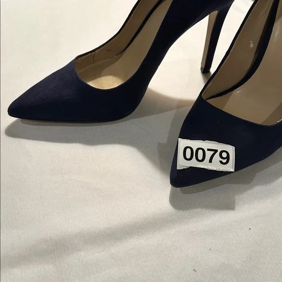 Saks Fifth Avenue Navy Blue Suede Heels - Picture 9 of 9
